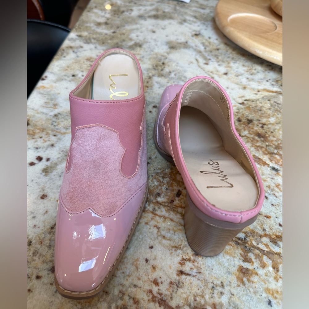 Lulu’s pink slip on heeled mules size 6.5 (S31) - Picture 3 of 15